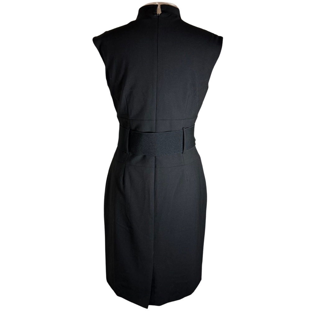 ANTONIO MELANI Sz 8 Black Dress Belted Above Knee V Neck Collared - Picture 4 of 9